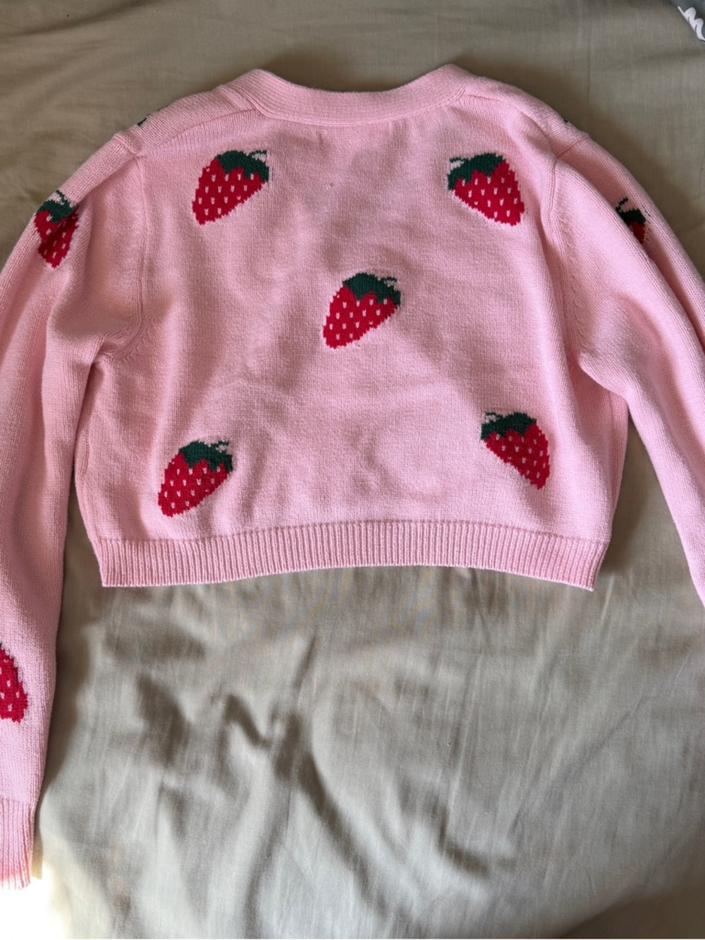 moon & madison Pink Strawberry Knit Cropped Cardigan - Picture 4 of 5